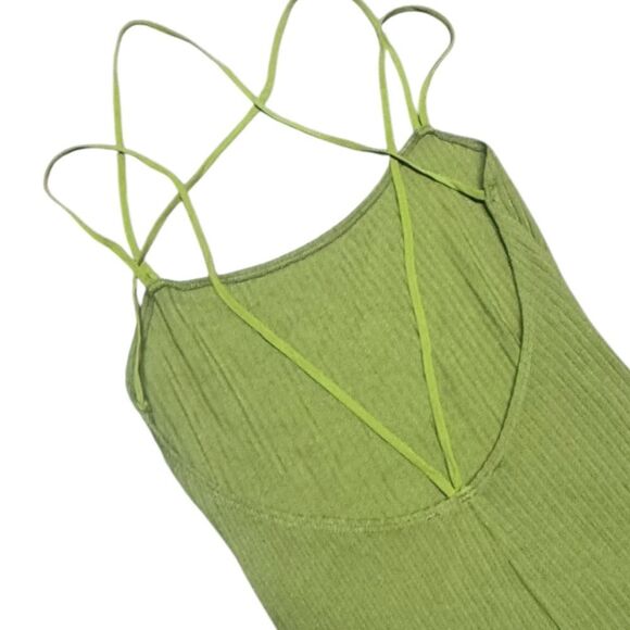 🔥 REFORMATION light green ribbed tencel blend open back midi dress sz xsmall - Picture 3 of 7